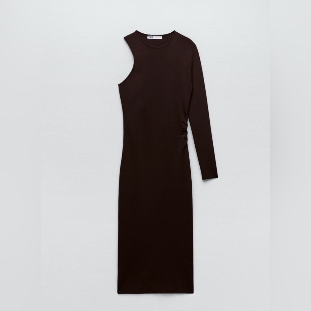 Zara medium brown asymmetrical sleeve dress